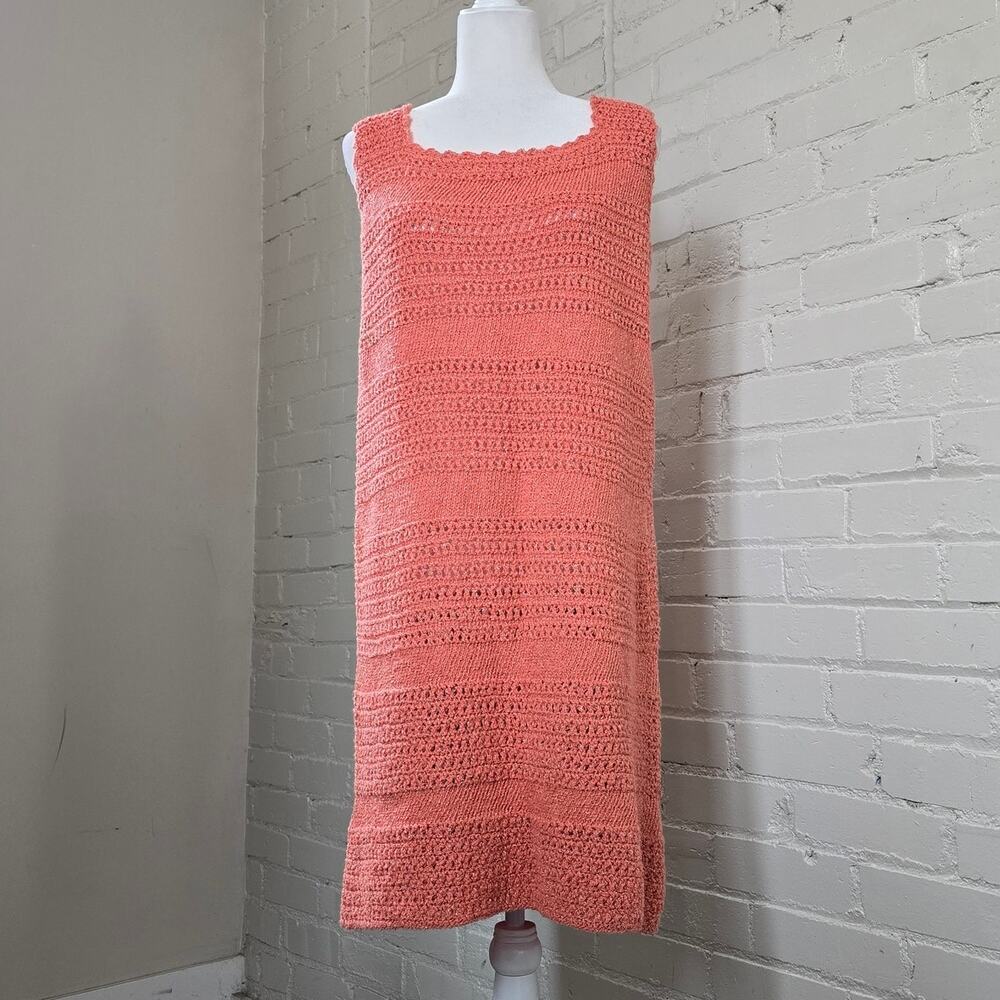 Coral Handmade Crochet Shift Dress┃ Metallic Threading | Boho Summer Knit